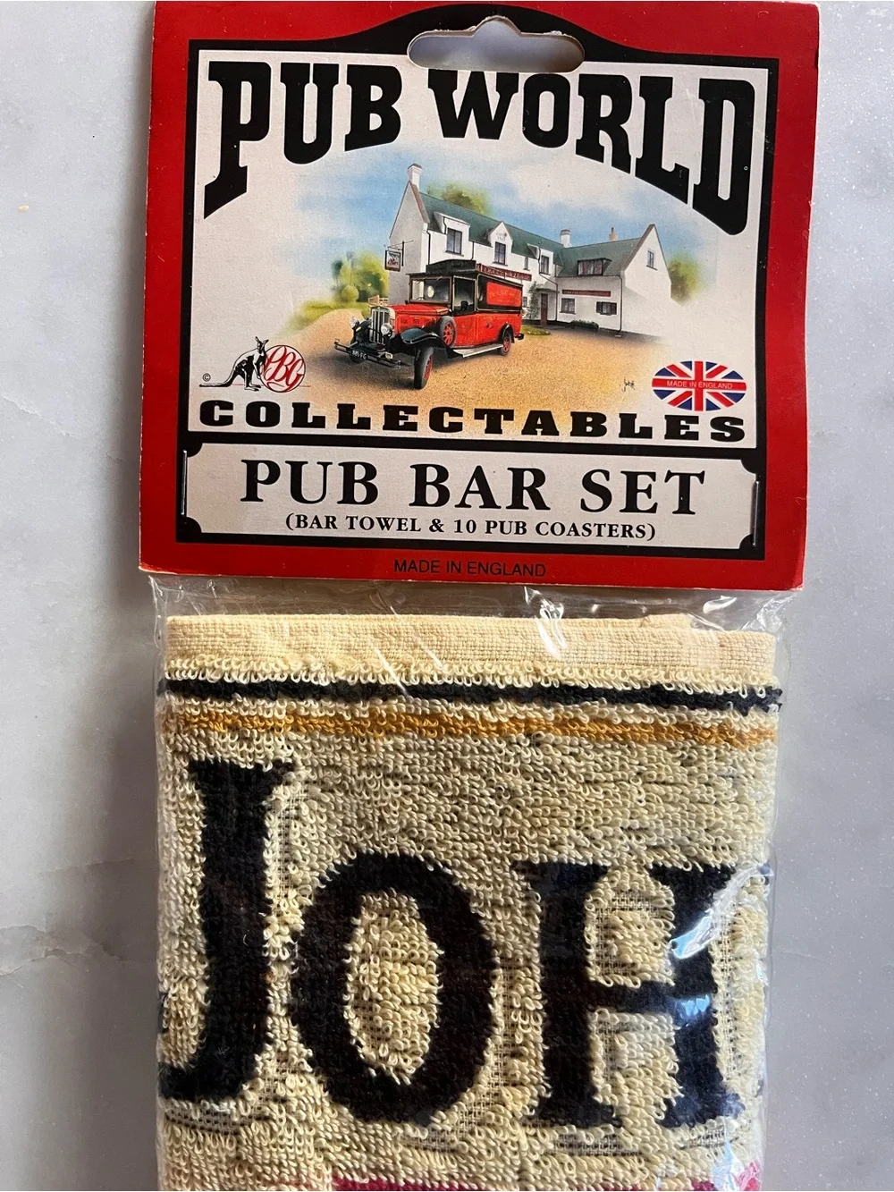Vintage Pub World Collectables John Bull Bitter Bar Towel & 10 Coasters Set NIP